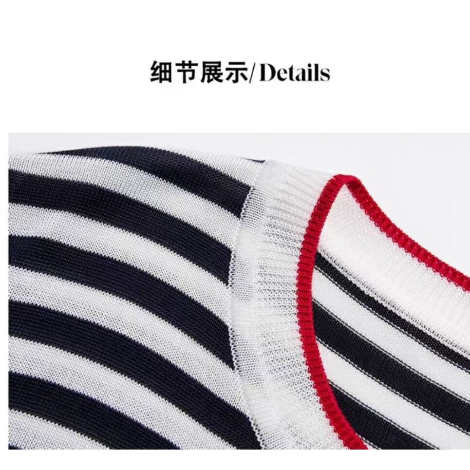 Áo Dệt Kim Ngắn Tay Áo Cộc Tay Nữ Họa Tiết Kẻ Sọc Thời Trang | BigBuy360 - bigbuy360.vn