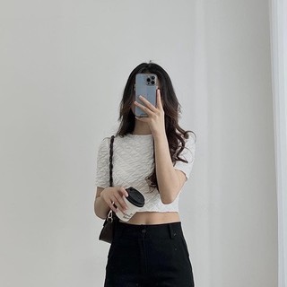 Áo croptop xốp kẻ gân co dãn tốt Miho studio