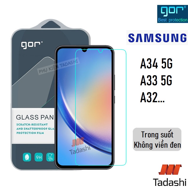 Kính Cường Lực Samsung Galaxy A34 5G/ A35/ A33 5G, Galaxy A32/ A32 5G Trong Suốt, Không Viền Đen 9H/ Vát 2.5D - Hãng GOR