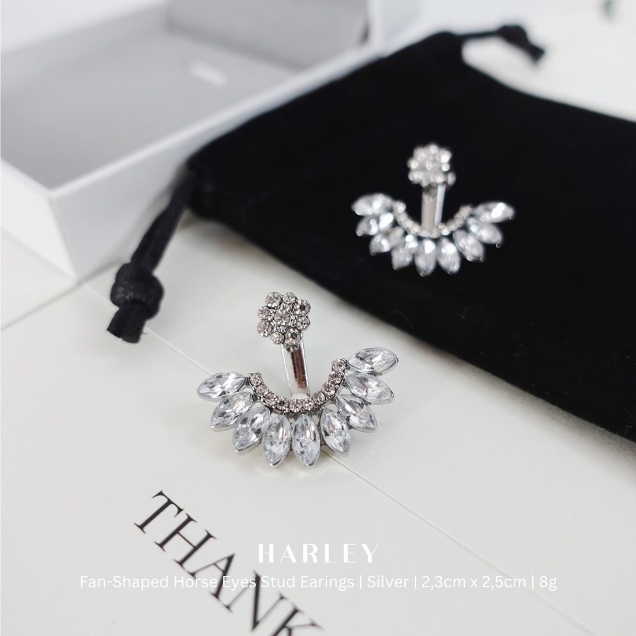 Bông tai đi tiệc ✨đính đá hình cánh quạt✨ màu bạc phong cách Hàn Quốc sang trọng thanh lịch, Harley Jewelry