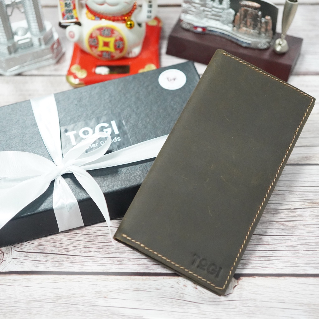 Ví quà tặng thủ công handmade, da bò sáp, phong cách tối giản kiểu dáng ví dài unisex TOGI dùng tặng người thân yêu