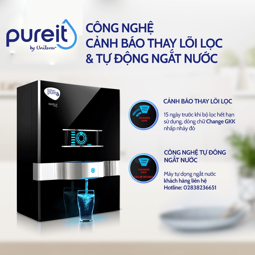 [COMBO TIẾT KIỆM] Máy Lọc Nước Pureit Ultima Đen + Lõi lọc thô + Bộ lọc thay thế Pureit Ultima 1 (GKK1)