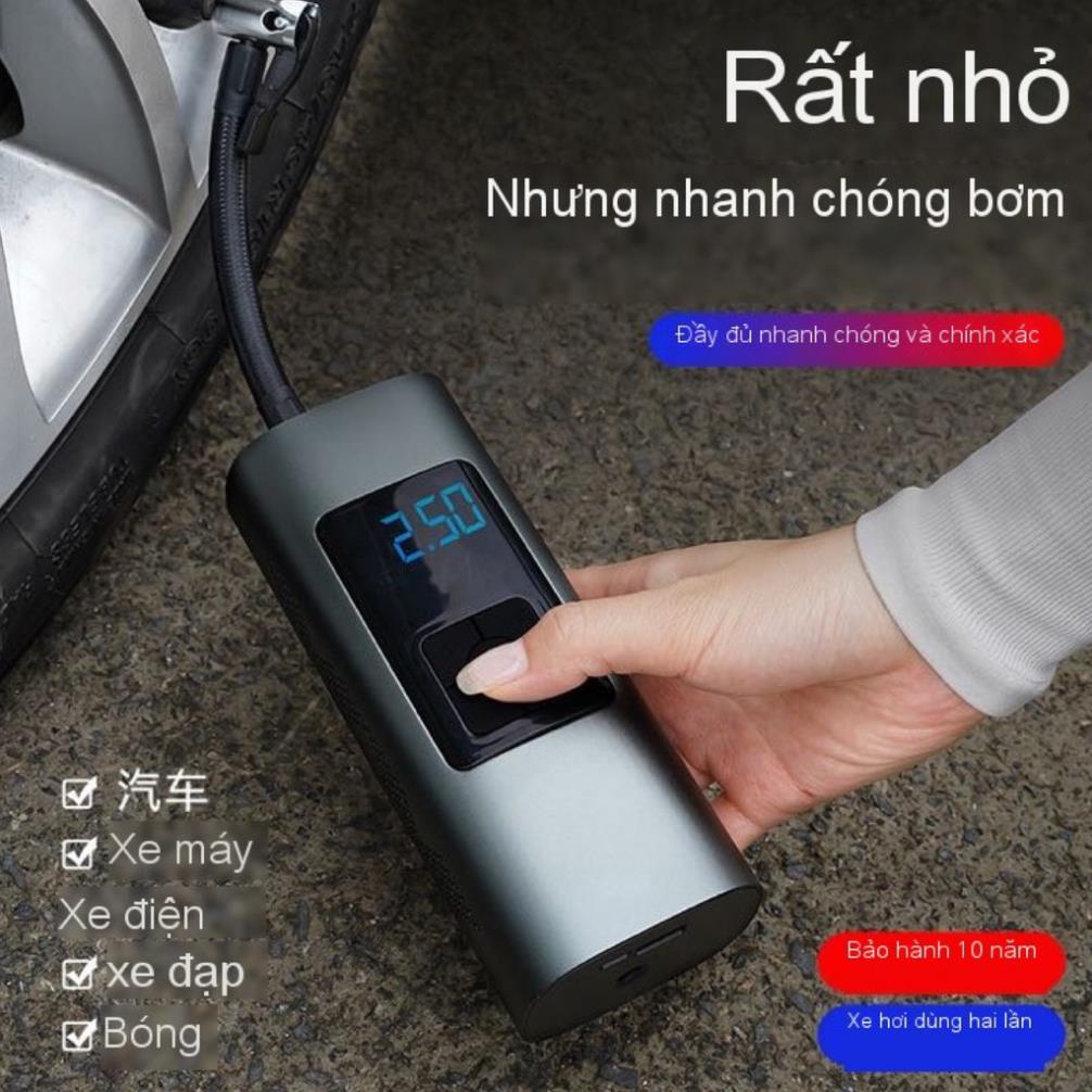 Bơm Lốp Ô Tô Mini Cầm Tay Không Dây Sạc Pin Có Đèn Led Chiếu Sáng