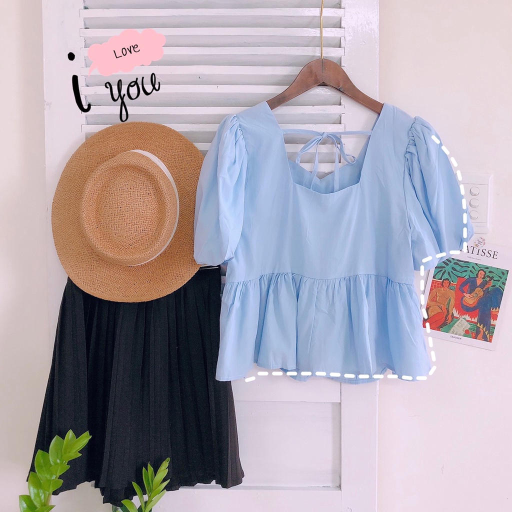 Áo babydoll Thêu Hoa Hồng Tay Phồng Cột Nơ Phong Cách Hè Chất Mát - Jancaroshop