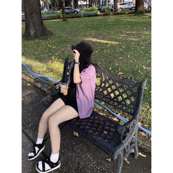 Áo sơmi tím tay ngắn