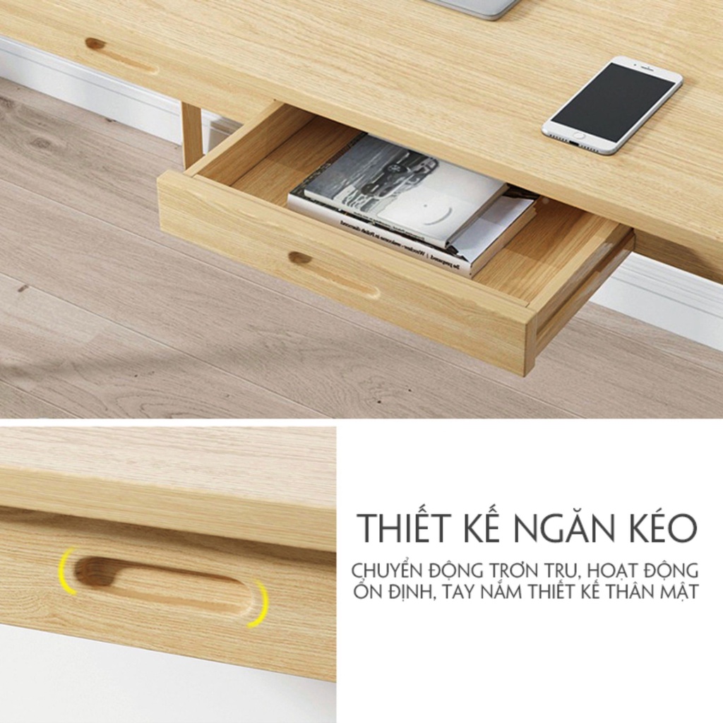 Bàn Làm Việc Có Ngăn Kéo AMYLY Bàn Học Sinh Viên Chất Liệu Gỗ MDF Màu Trắng Vàng Nâu Kích Thước D120*R55*C72cm | BigBuy360 - bigbuy360.vn