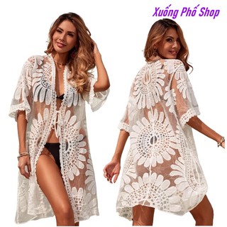 Áo khoác Bikini Voan thêu, áo choàng-khoác đi biển, áo Kimono, phom vừa #2200