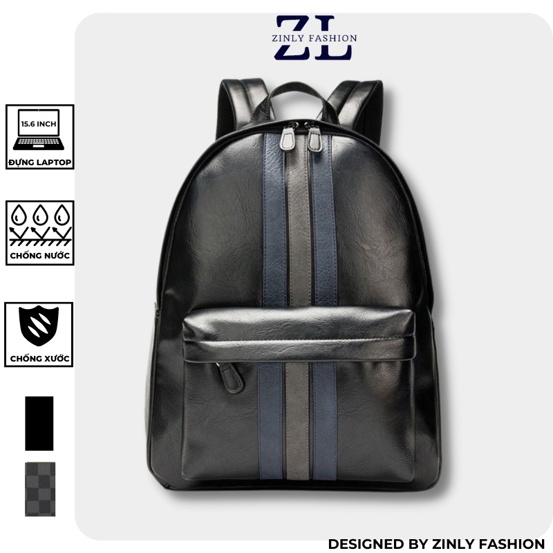 Balo da thời trang nam nữ da PU cao cấp chống thấm nước cặp đi học đi chơi ulzzang balo đựng laptop 15.6 inh - ZINLY