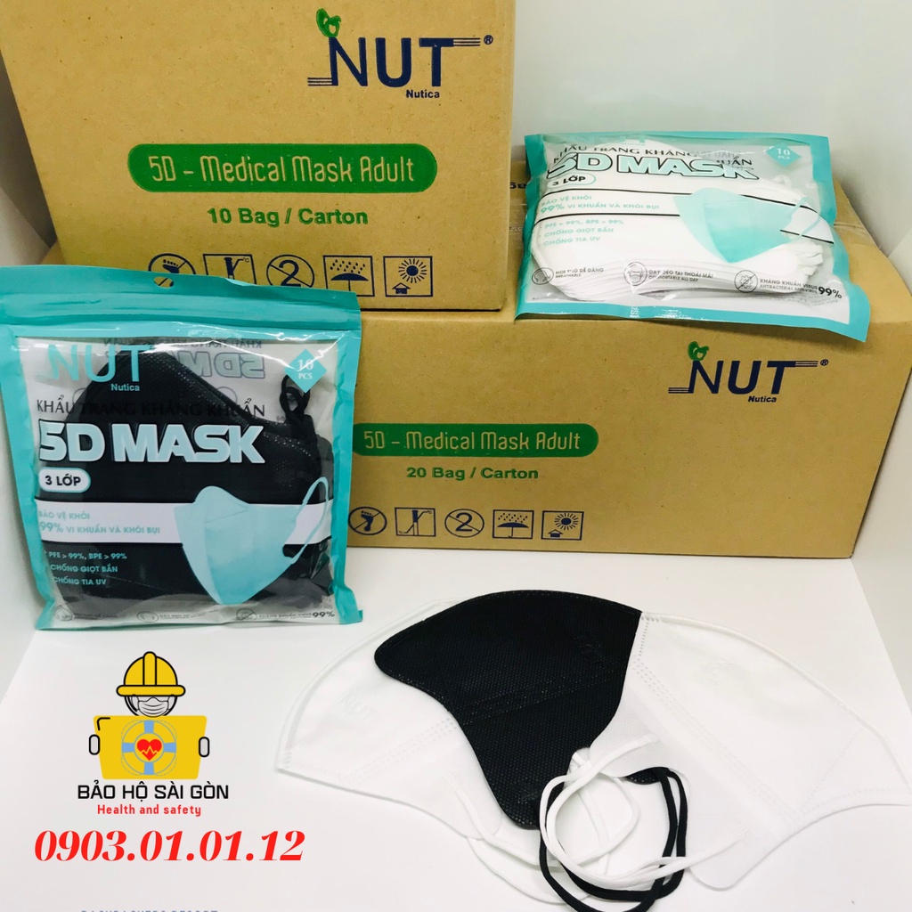 (Thùng 200 cái) Khẩu trang 5D Mask người lớn NUT Hàn Quốc 3 lớp