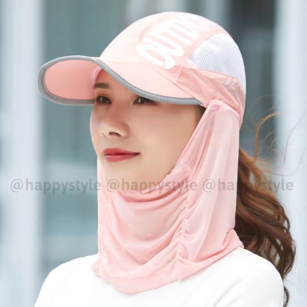 Mũ lưỡi trai ❤️ Nón kết chống nắng kèm khăn che mặt OUTDOOR chất dù form unisex nam nữ N109 - Happy Style