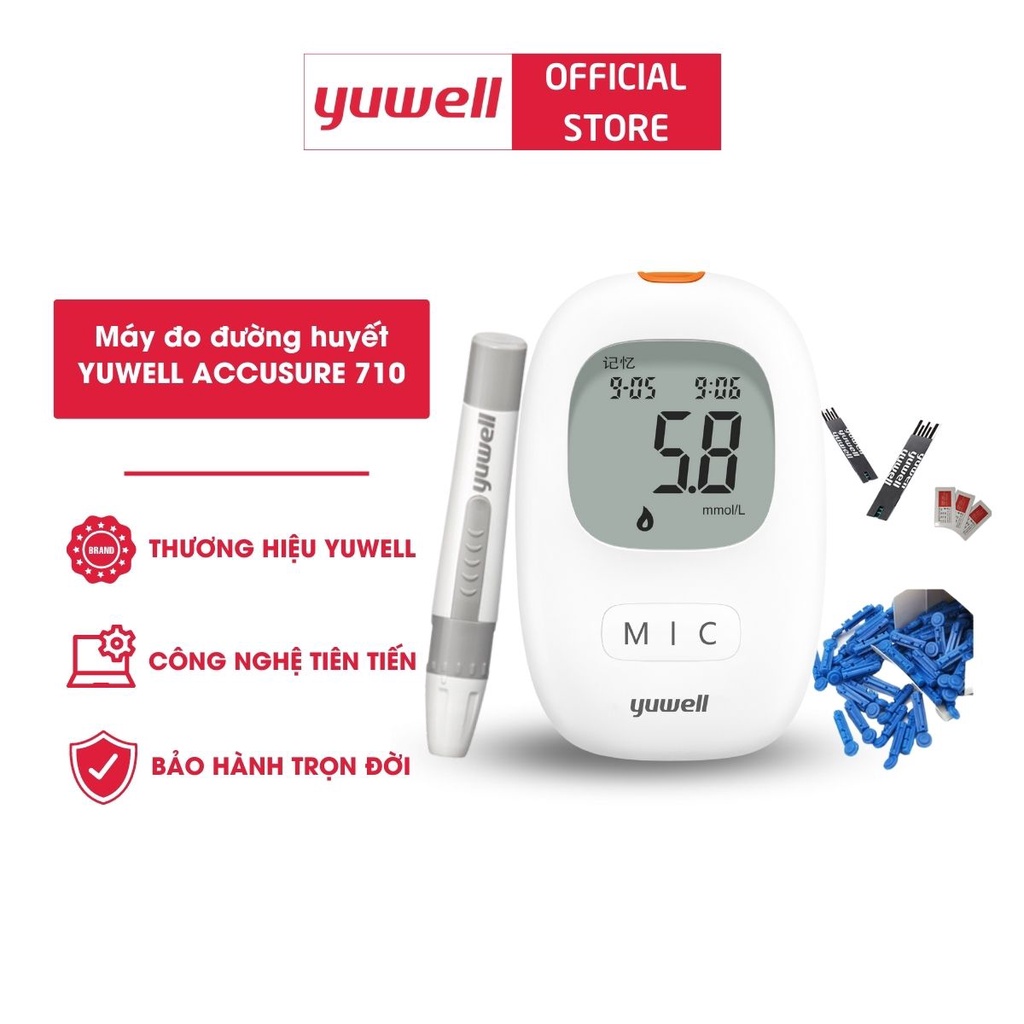 Máy đo đường huyết điện tử YUWELL Accusure 710 tặng kèm theo 10 kim lấy máu +10 que thử đường huyết - bảo hành trọn đời