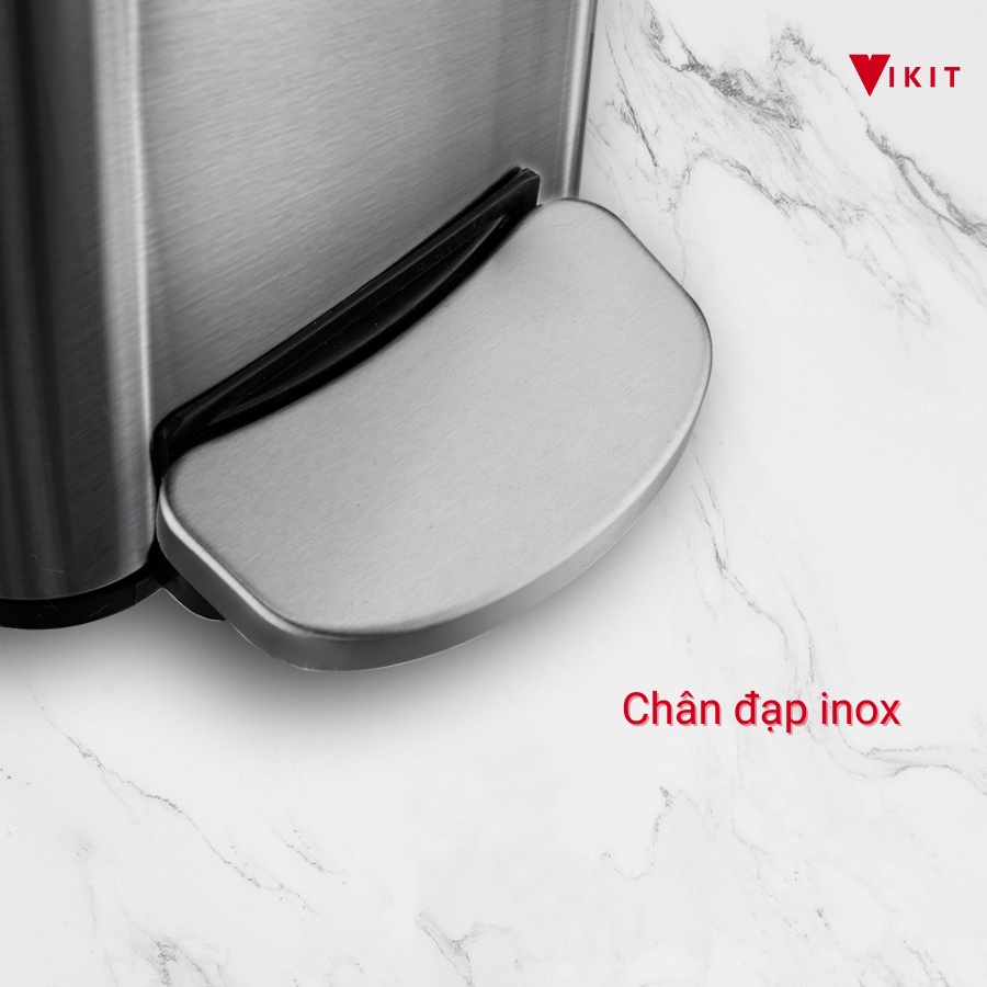 [6L -> 30L] Thùng rác inox đạp chân nhà vệ sinh, bếp cao cấp nắp đóng chậm VIKIT R16