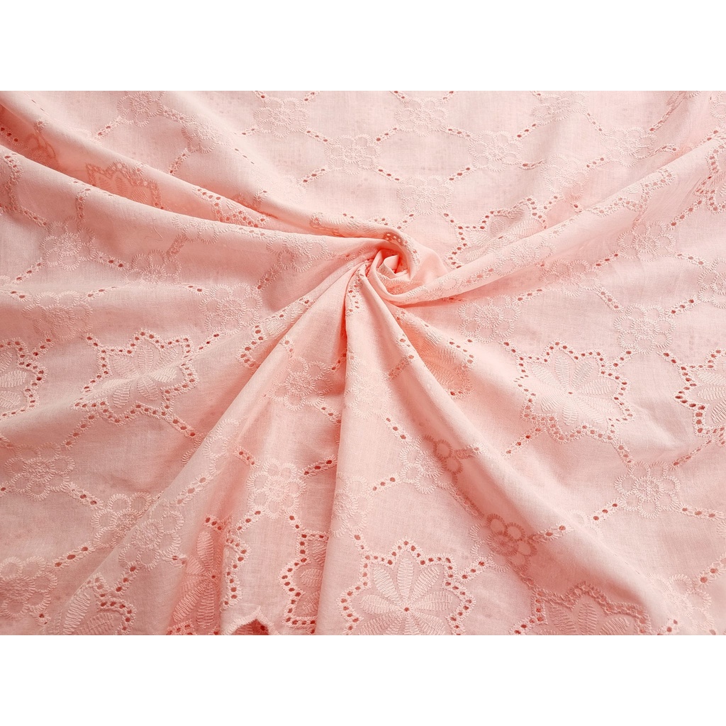 Vải thô boi thêu hồng cam