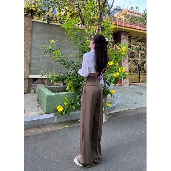 Quần ống xuông đen, nâu thắt dây nơ style mua hè siêu hack dáng 2023 LUMA999