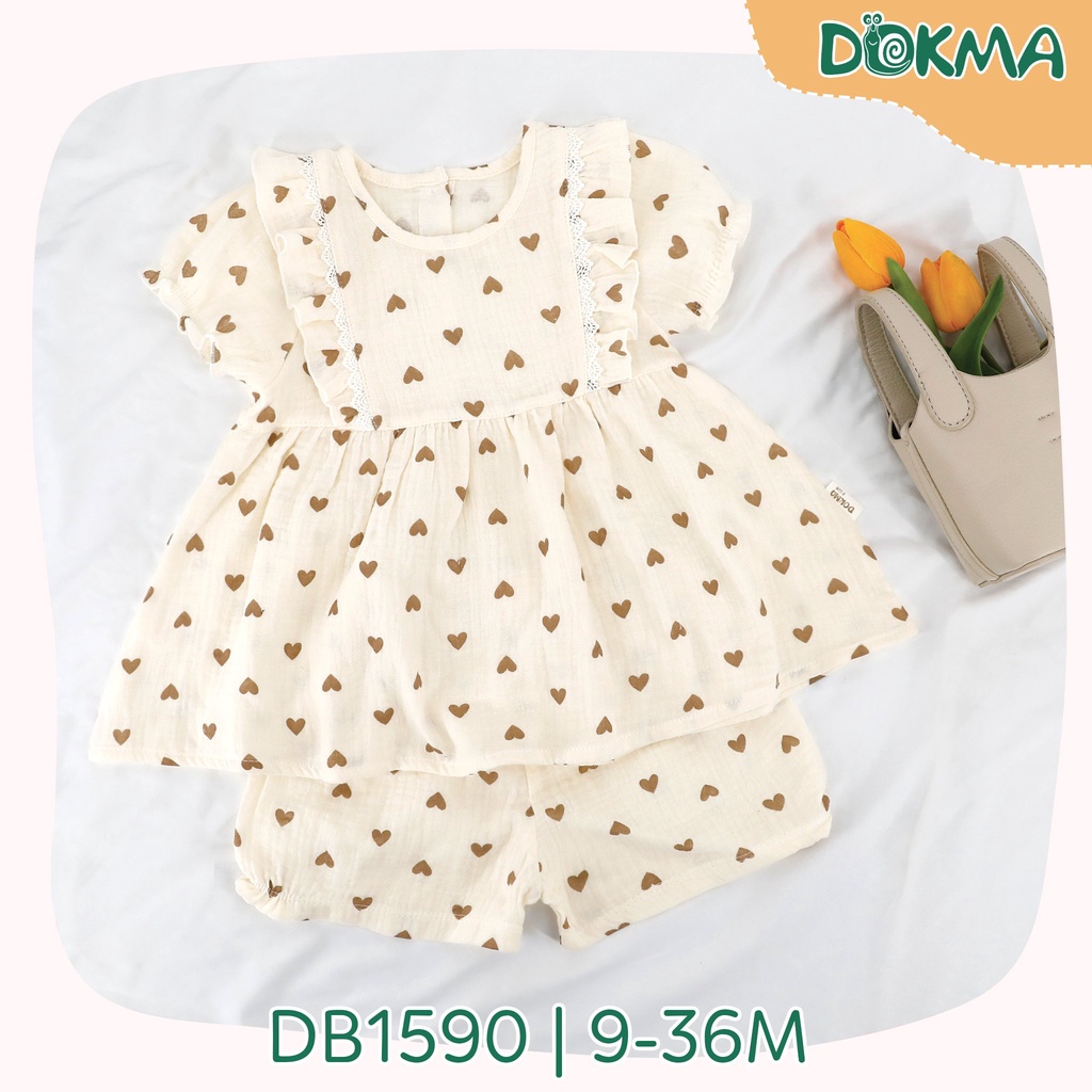 Bộ xô Muslin Dokma cho bé gái bề mặt vải mềm mại, thấm hút tốt thông thoáng cho bé.