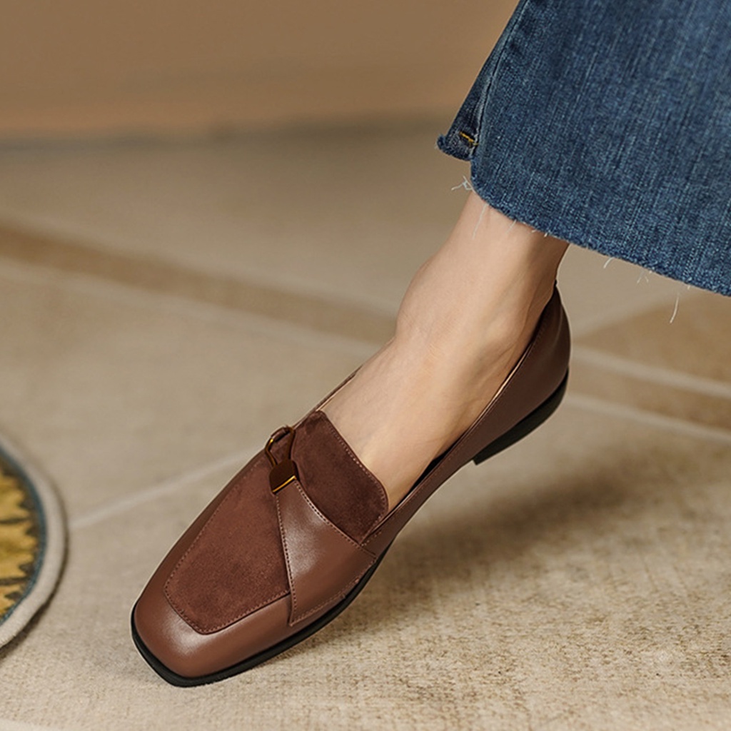 PunkyRabbit Giày Da Nữ Retro Phong Cách Pháp Vuông Toecap Cao Su Chống Trơn Trượt Công Sở Ngoài Trời