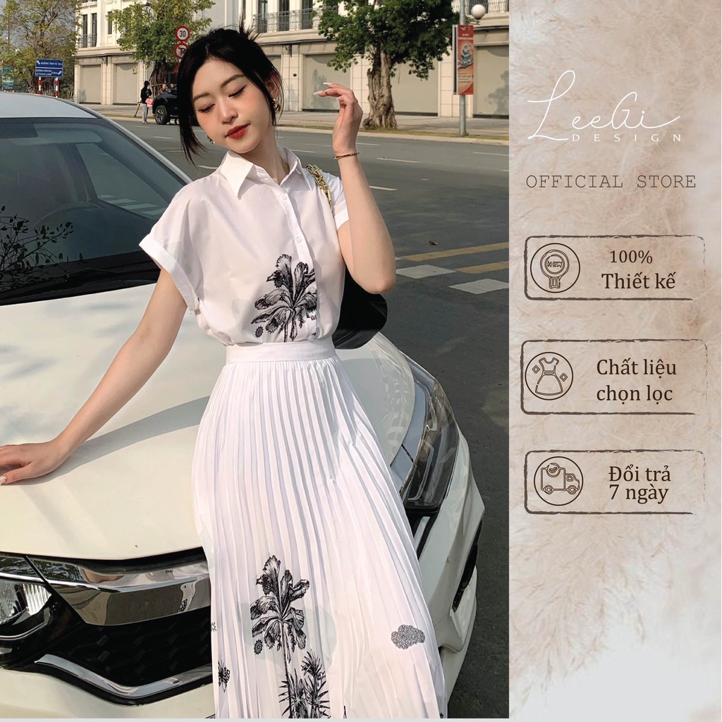 Set sơ mi họa tiết cây dừa Leegi Design chất liệu vải nhuyễn cao cấp, dáng thanh lịch