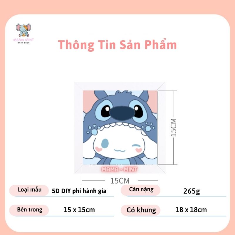 Tranh đính đá mini 5D DIY thỏ trắng đội nón cute, tranh đính đá cho bé tự làm có khung