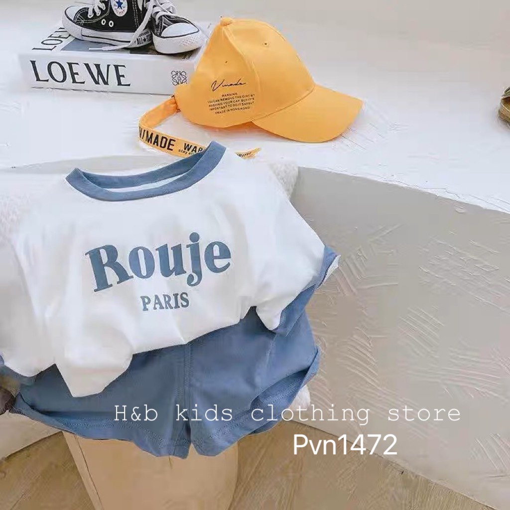 Bộ cộc tay, bộ quần áo chất cotton Rouje Paris cho bé trai, bé gái mặc hè từ 7-21kg