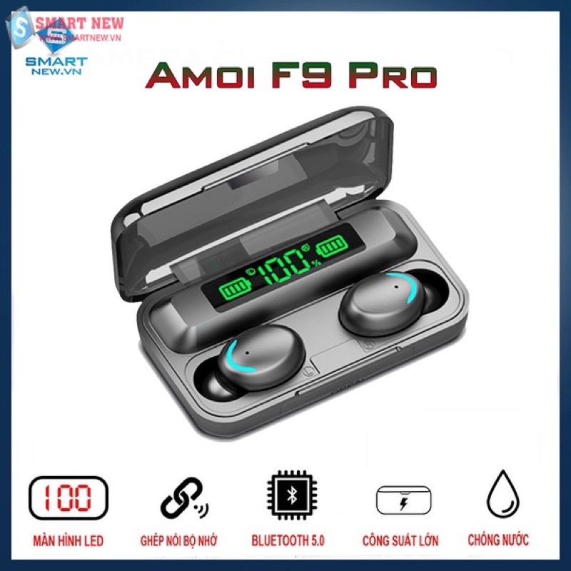 Tai nghe Bluetooth AMOI F9 TWS 5.0 bản QUỐC TẾ không dây cảm ứng chống nước IPX5, chống ồn tích hợp sạc dự phòng 2500mAh