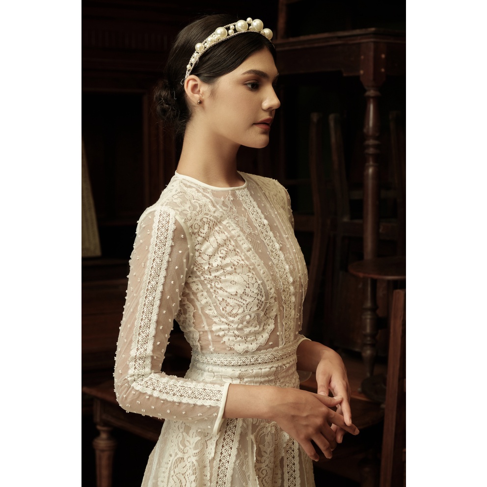 Váy ren dự tiệc dáng xoè The Country Philosophy Long Dress vải ren thêu hoa