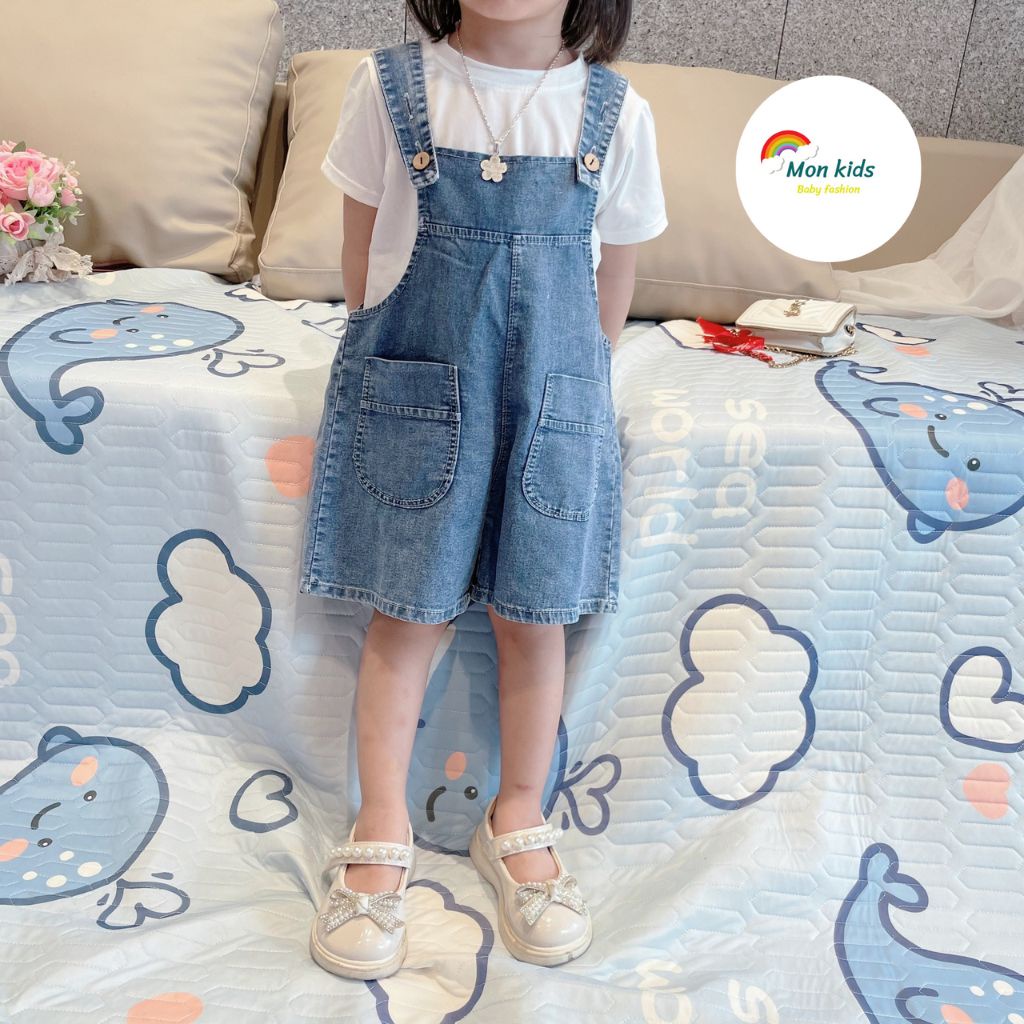 Yếm bò cho bé gái, quần yếm cho bé gái, yem jean be gai, jum bò cho bé gái 2 chi tiết