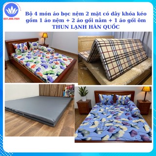 Bộ 4 món áo bọc nệm 2 mặt có dây khóa kéo bằng thun lạnh hàn quốc cao cấp -