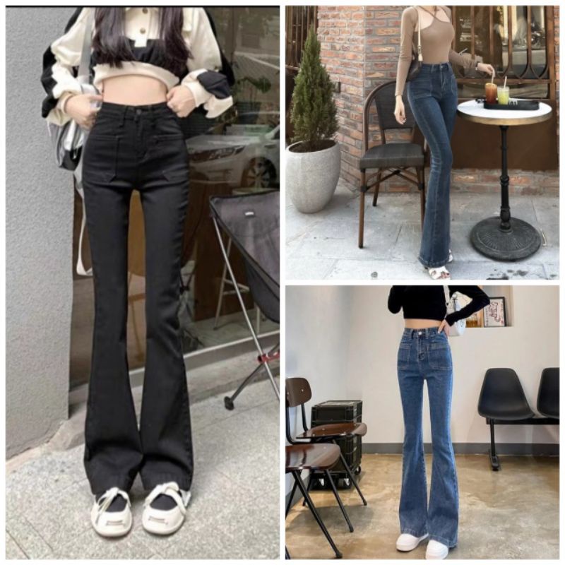 Quần bò jeans nữ ống loe cạp cao co dãn 4 chiều loe xẻ gấu, loe may gấu, loe cắt gấu NC Clothing | BigBuy360 - bigbuy360.vn