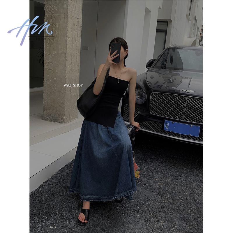 Chân Váy Denim Chữ A Lưng Cao Phong Cách Retro Thời Trang Mùa Xuân 2023 Cho Nữ