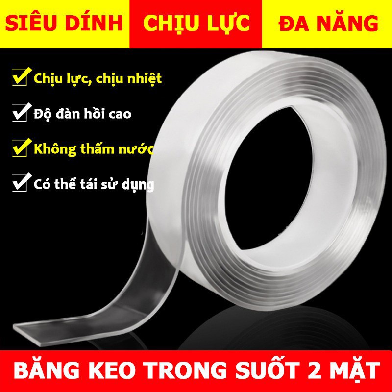 Băng keo nano JIASHI dán 2 mặt trong suốt băng dính 2 mặt đa năng cường lực-dán tường BKN01