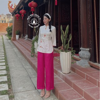 Pháp Phục Thêu Hoa Đào Lụa Nhật Cao cấp Pháp Phục Khánh An
