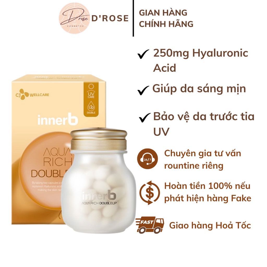 Viên uống cấp nước innerb aqua rich 70 viên - Bản nâng cấp (giữ ẩm da sáng mịn từ AxitHyaluronic) - DR35 [HÀNG CHUẨN]