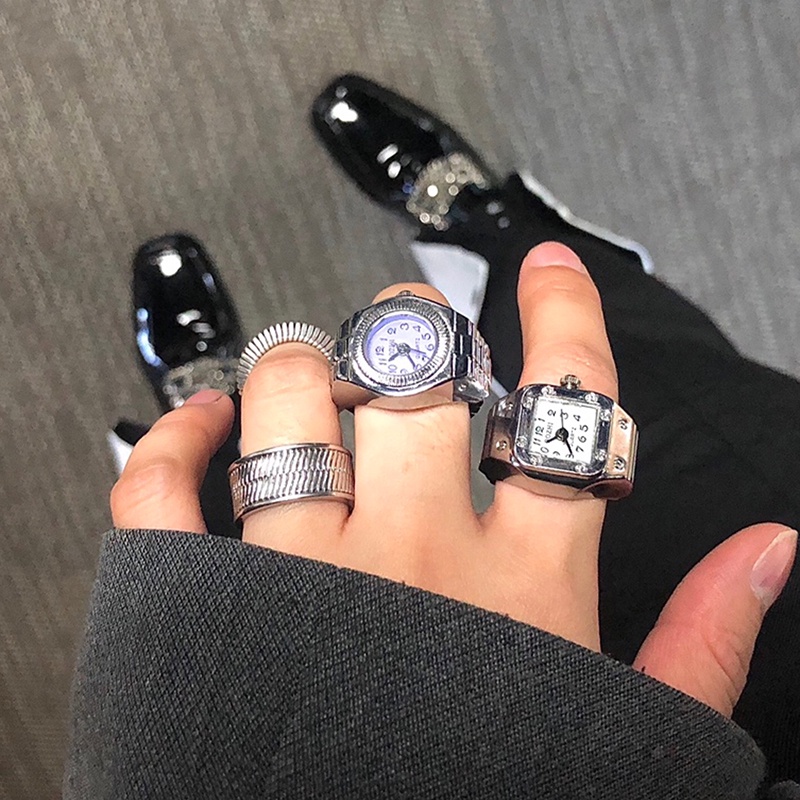 Đồng hồ nhẫn đeo ngón tay út, ngón trỏ, ngón cái, nhẫn đính đá nam nữ phong thủy mạ vàng đẹp