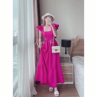 Đầm maxi khoét eo bèo vai cột nơ lưng ( có mút )
