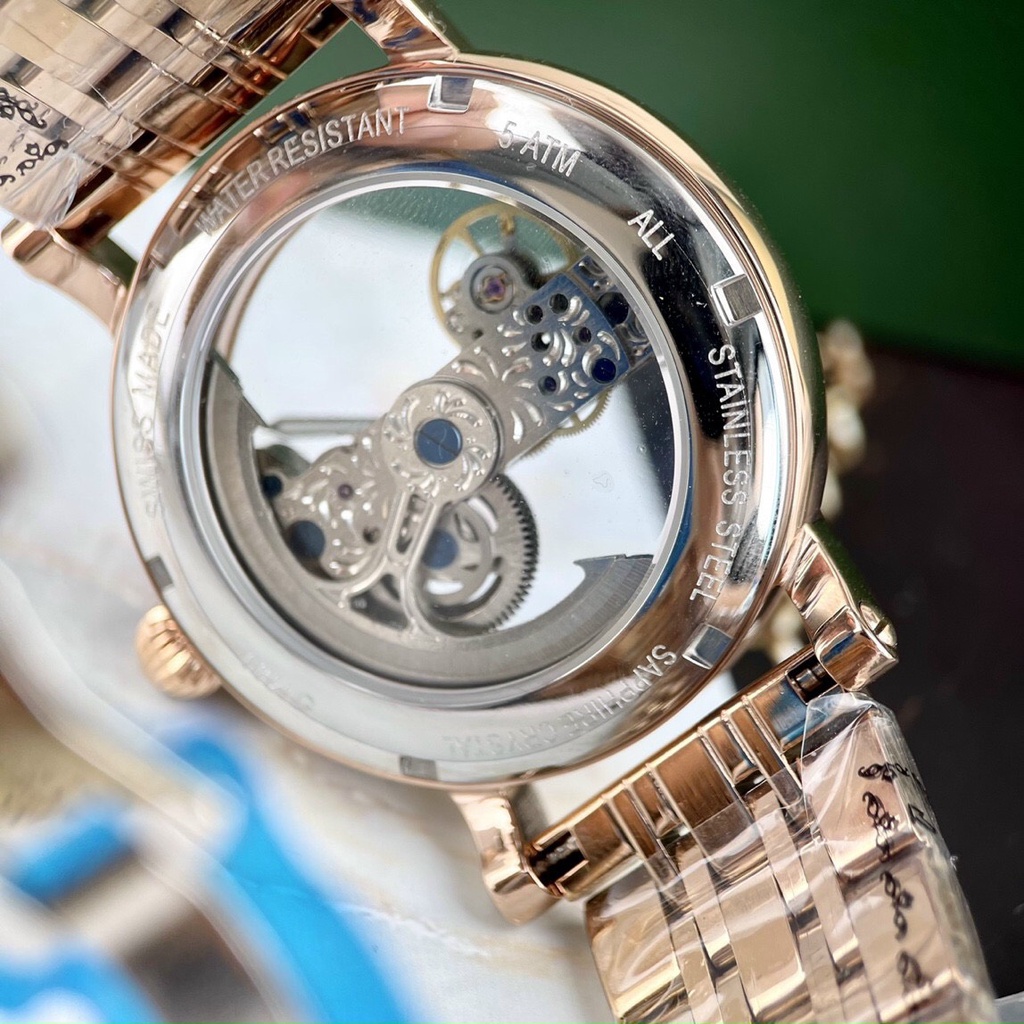 Đồng hồ Nam Ptek cơ Automatic kín trong độc đẹp lạ dây kim loại 40mm vỏ vàng, vỏ trắng