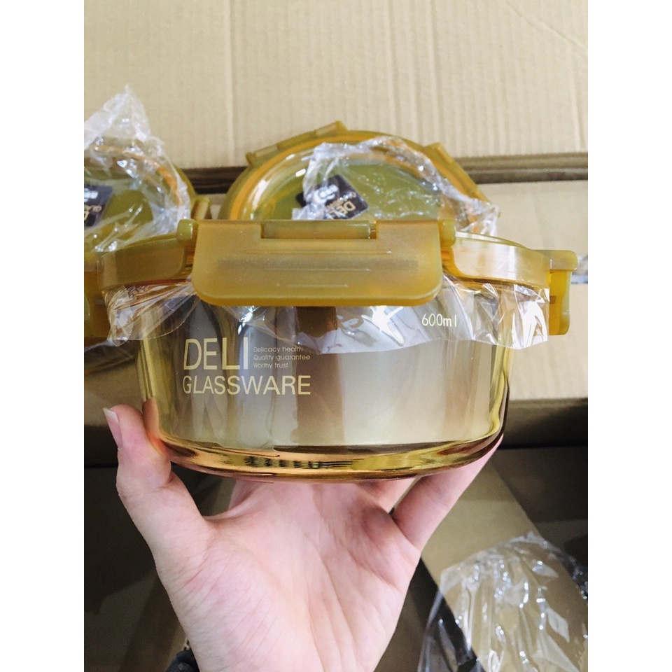 Hộp đựng thức ăn thủy tinh màu hổ phách 600ml