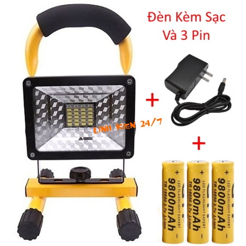 Đèn LED Tích Điện Để Bàn Siêu Sáng 30W Kèm Sạc Và 3 Pin