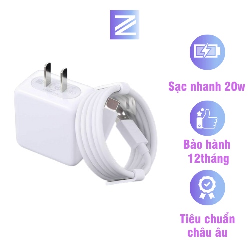 Bộ sạc nhanh 20w PD dành cho IP sạc 30p lên 50% chính hãng ZUZG PD01
