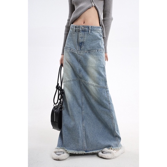 Varvet Chân Váy Jeans Dài Tua Rua Cá Tính Uzllang Siêu Xinh Trendy