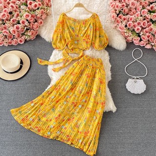 [Order] Set bộ Váy áo free size hoạ tiết hoa nhí váy đi biển maxi