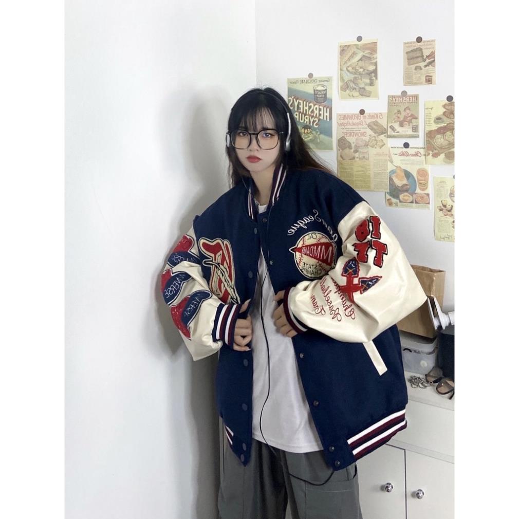 Áo khoác bóng chày Chiefs chất dạ cao cấp phối tay da phong cách retro Mỹ