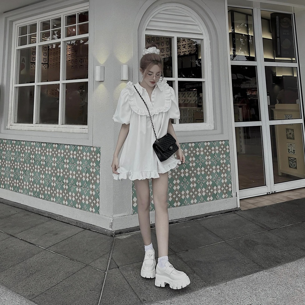 Váy babydoll nữ đầm tiểu thư L66studio thiết kế tay phồng cổ bèo tiểu thưV24