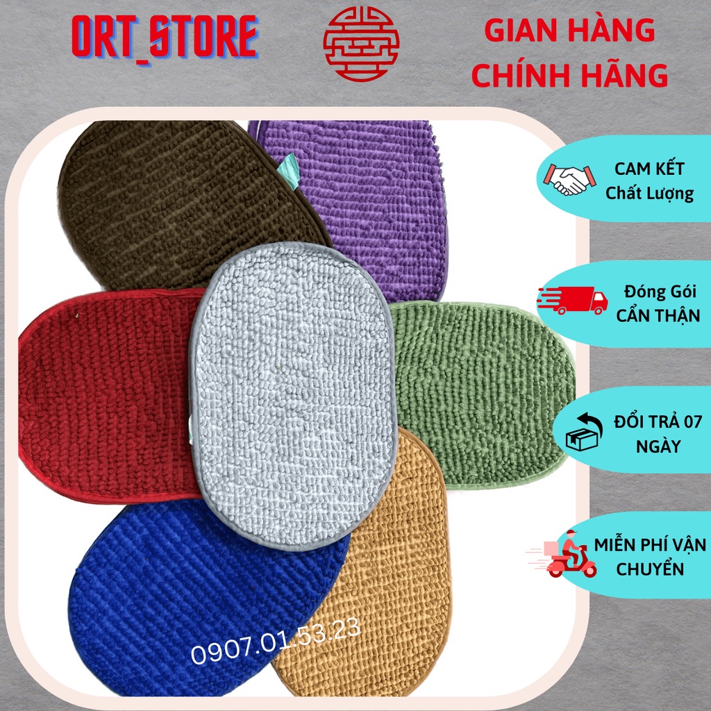 Thảm Chùi Chân Oval 30cm x 46cm San Hô Đinh Siêu Thấm Nước,Chống Trơn Trượt