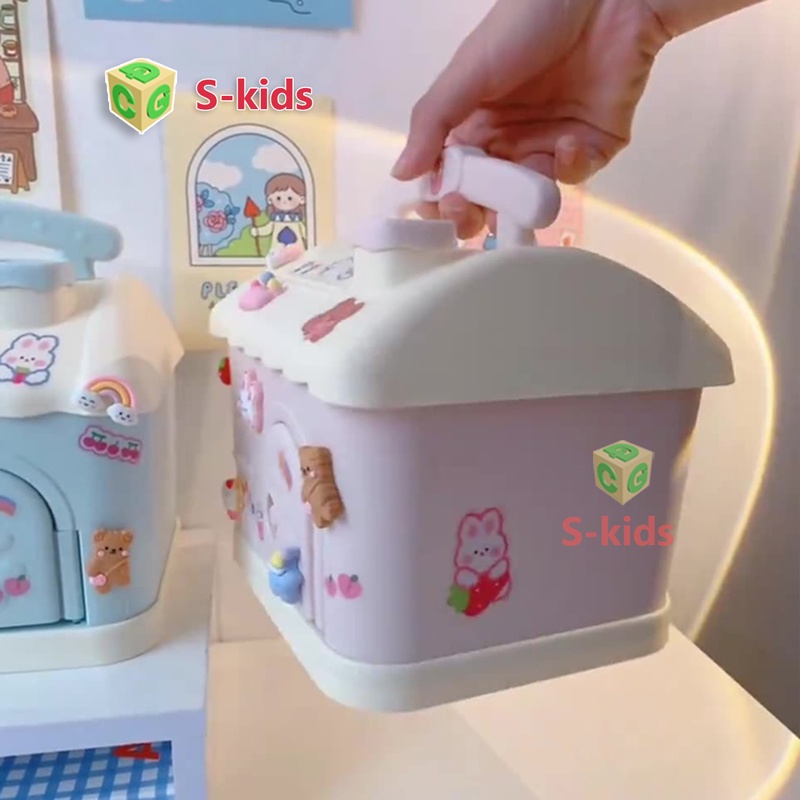 Hộp đựng tien tiết kiệm cho bé hình ngôi nhà dễ thương có khóa. Đồ chơi ống heo piggy bank S-kids