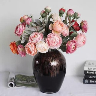 Hoa mẫu đơn giả hoa trang trí nhà hoa đạo cụ ảnh hoa giả cắm hoa lọ thủy tinh cao cấp