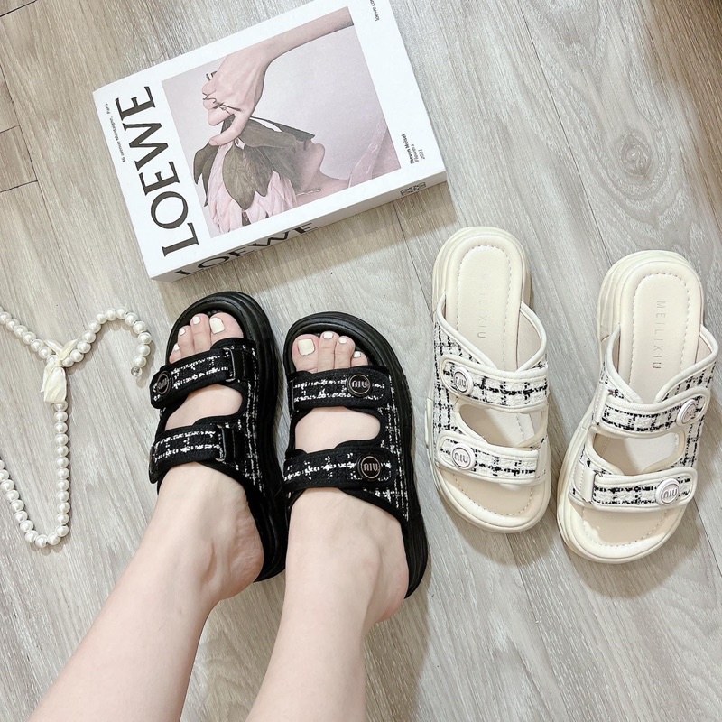 Dép xuồng đế bánh mì quai ngang dạ tweet cao cấp