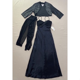 Đầm dạ hội dáng dài vải satin lụa dày kèm áo khoác ngoài - Thanh lý vnxk