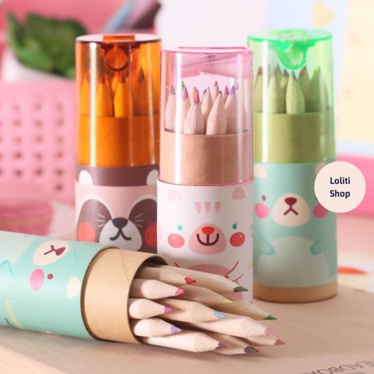 Ống bút chì màu 12 cây cao cấp nắp có gọt chuyên nghiệp LOLITI MAU560