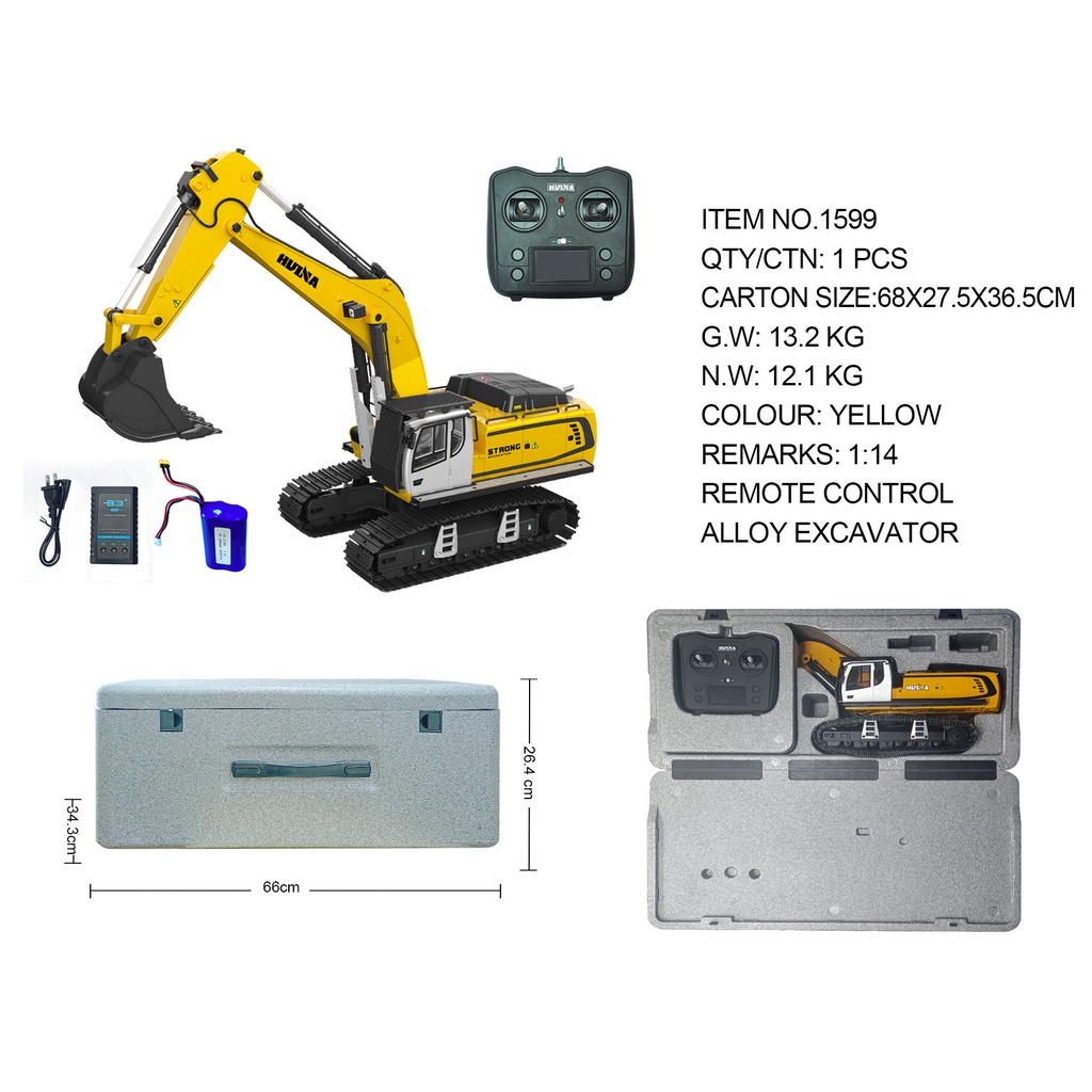 XE XÚC TRỤC VÍT PHUN KIM LOẠI HUINA 1599 HẠNG NẶNG