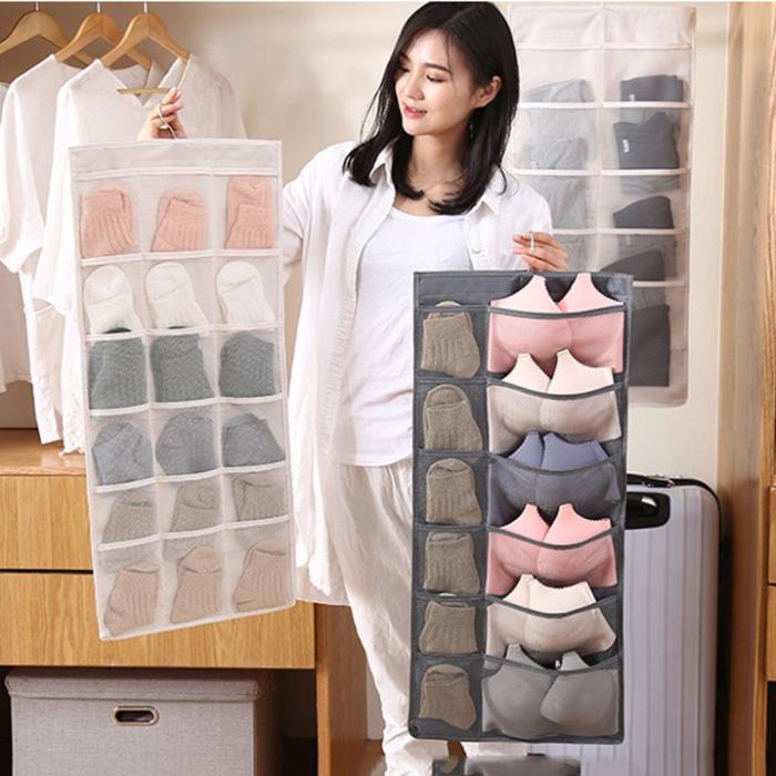 Túi vải treo đựng đồ lót 2 mặt 30 ngăn , túi lưới đựng đồ cá nhân treo tủ quần áo tiện lợi